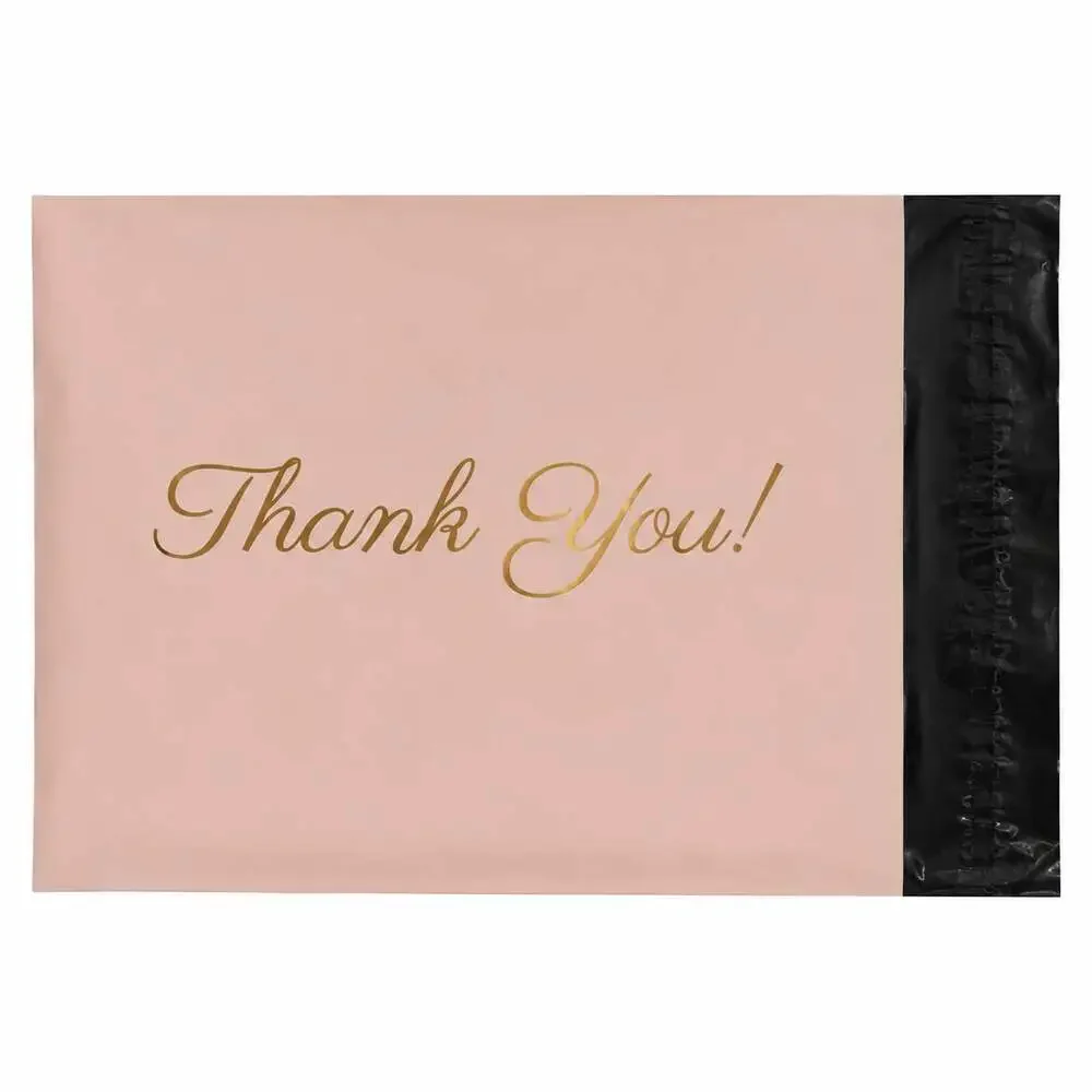 Pink Waterproof Self-Adhesive Poly Mailing Bags with Gold 'Thank You' Script